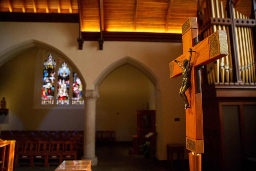 Crucifix in Dahlgren Chapel of the Sacred Heart